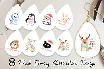 Earring Quotes Watercolor Grumpy Animals Christmas Sublimation artnoy 