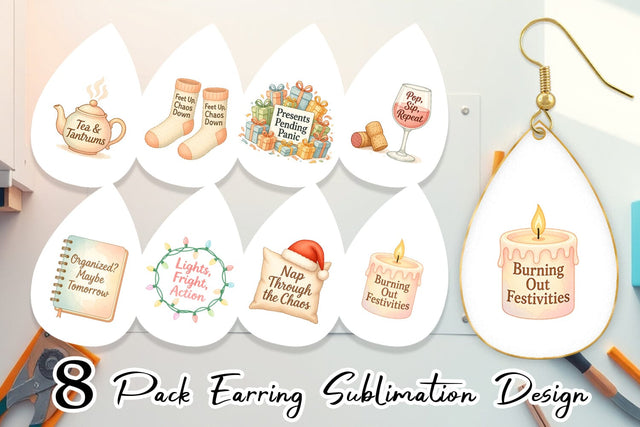 Earring Quotes Watercolor Holiday Chaos Essentials Sublimation artnoy 