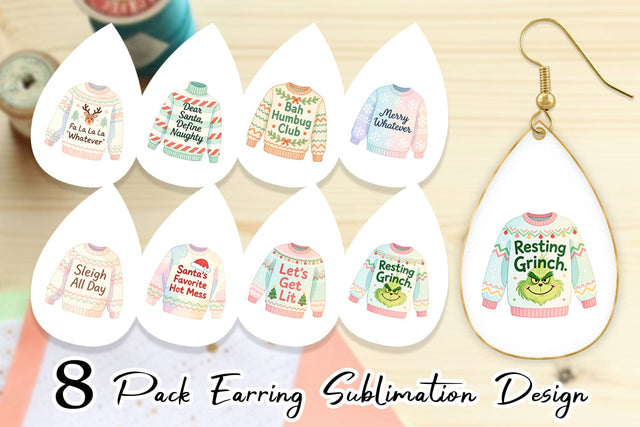 Earring Quotes Watercolor Ugly Sweater Sass Sublimation artnoy 
