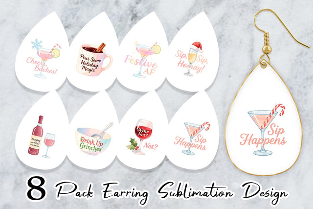 Earring Quotes Watercolor Wine and Whine Holidays Sublimation artnoy 
