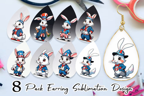 Earring Rabbit 4th of July Sublimation artnoy 