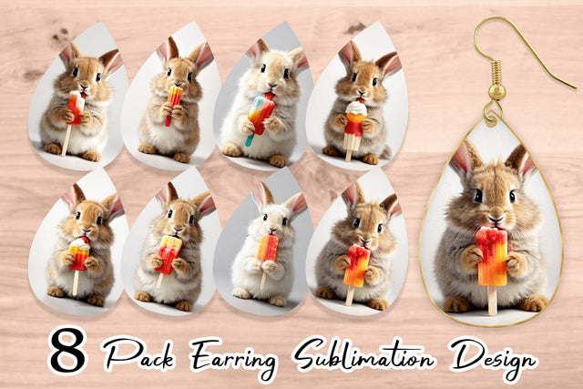 Earring Rabbit Eating Ice Cream Sublimation artnoy 