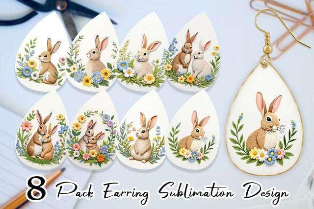 Earring Rabbit Embroidery Sublimation artnoy 