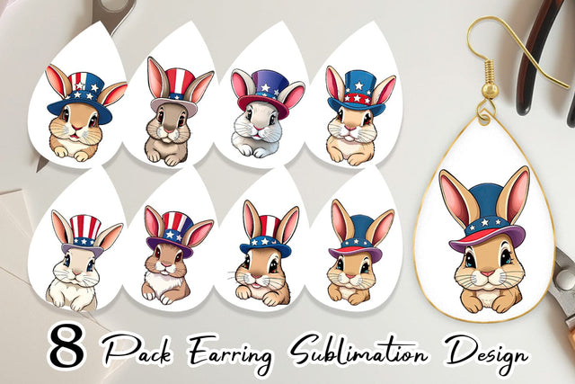 Earring Rabbit Patriotic Sublimation artnoy 