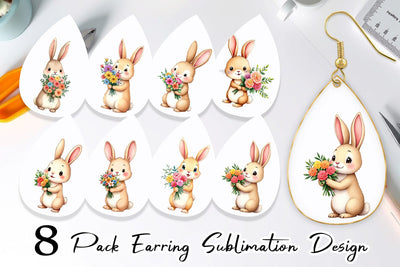 Earring Rabbit Spring Bouquet Sublimation artnoy 
