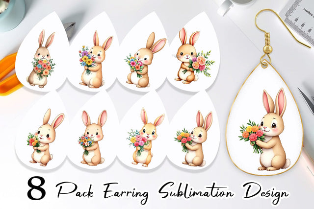 Earring Rabbit Spring Bouquet Sublimation artnoy 