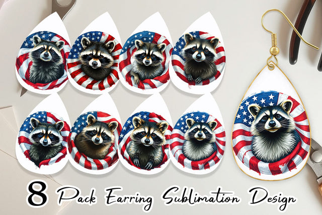 Earring Raccoon 4th of July Sublimation artnoy 