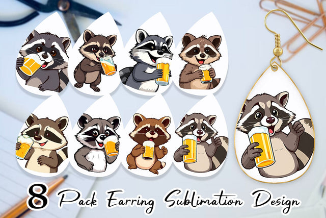 Earring Raccoon Beer Day Sublimation artnoy 
