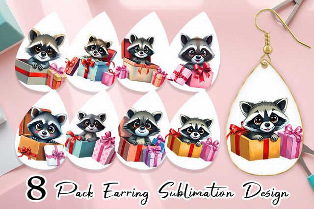 Earring Raccoon Gift Sublimation artnoy 