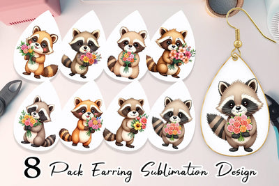 Earring Raccoon Spring Bouquet Sublimation artnoy 