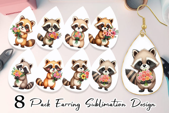 Earring Raccoon Spring Bouquet Sublimation artnoy 