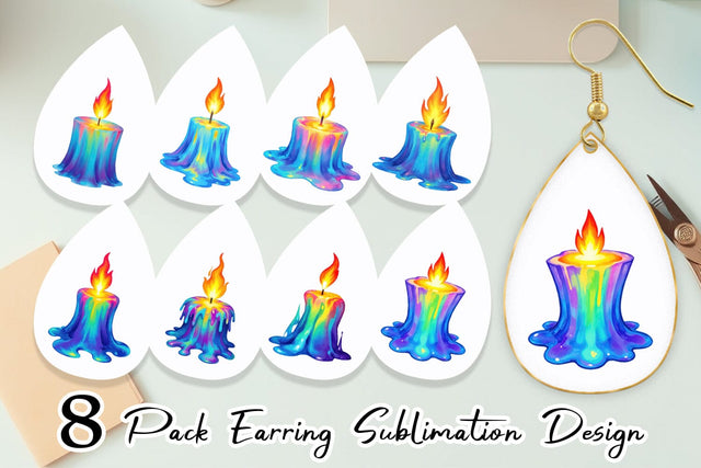 Earring Rainbow Fire Candle Sublimation artnoy 
