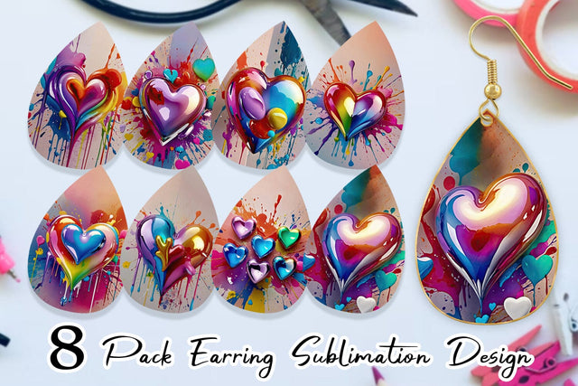 Earring Rainbow Hearts Sublimation artnoy 