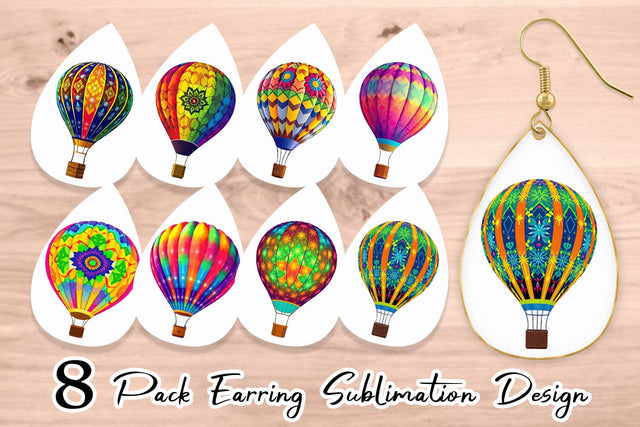 Earring Rainbow Hot Air Balloon Sublimation artnoy 