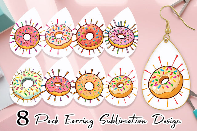 Earring Rainbow Sprinkle Donut Sublimation artnoy 