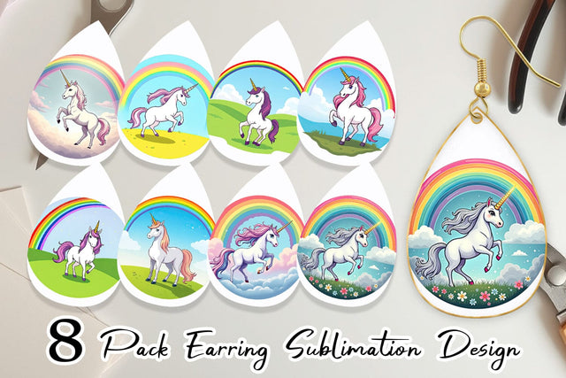 Earring Rainbow Unicorn Sublimation artnoy 