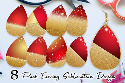 Earring Red and Gold Glitter Sublimation artnoy 