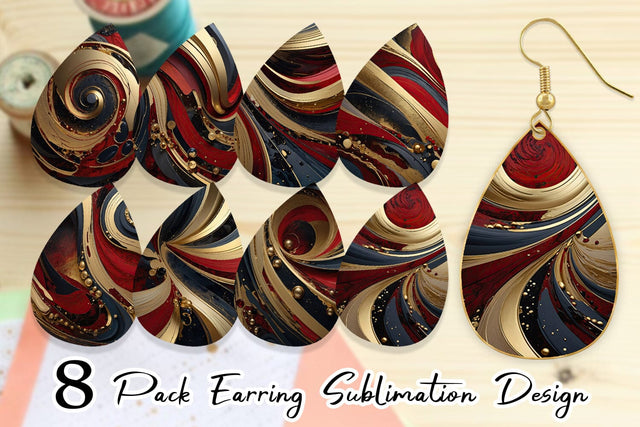 Earring Red and Gold Swirl Sublimation artnoy 