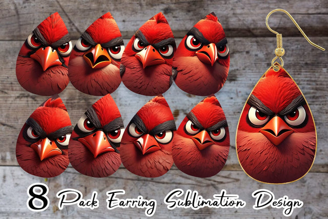 Earring Red Bird Sublimation artnoy 
