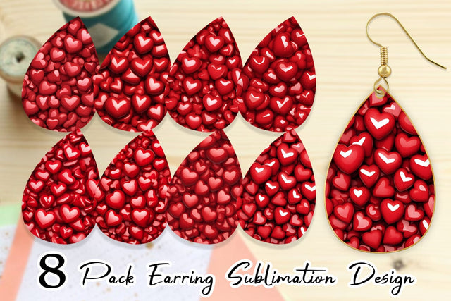 Earring Red Heart Background Sublimation artnoy 
