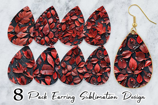 Earring Red Leaves Pattern Sublimation artnoy 