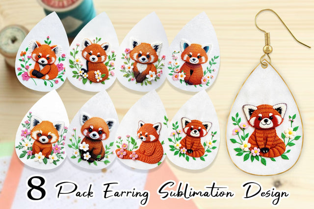 Earring Red Panda Embroidery Sublimation artnoy 