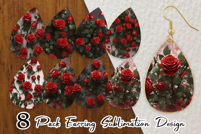 Earring Red Roses Valentine Sublimation artnoy 