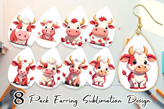 Earring Red White Moo Sublimation artnoy 