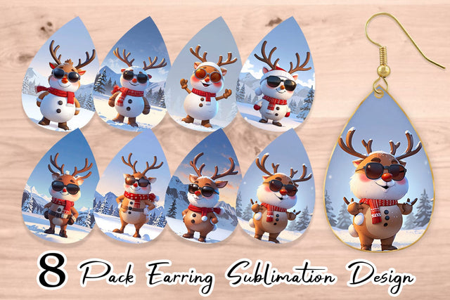 Earring Reindeer Christmas Sublimation artnoy 