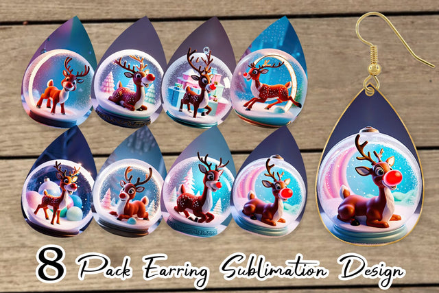 Earring Reindeer Glass Ball Sublimation artnoy 