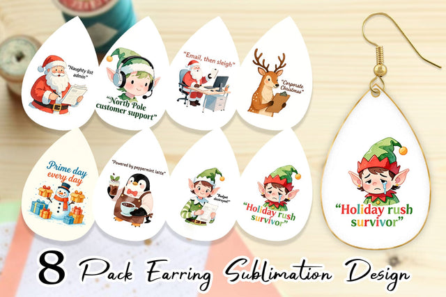 Earring Retail Christmas Sarcasm Sublimation artnoy 