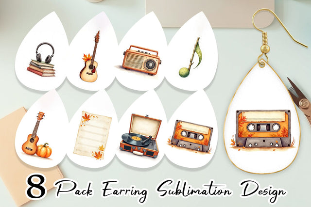 Earring Retro Autumn Music Sublimation artnoy 