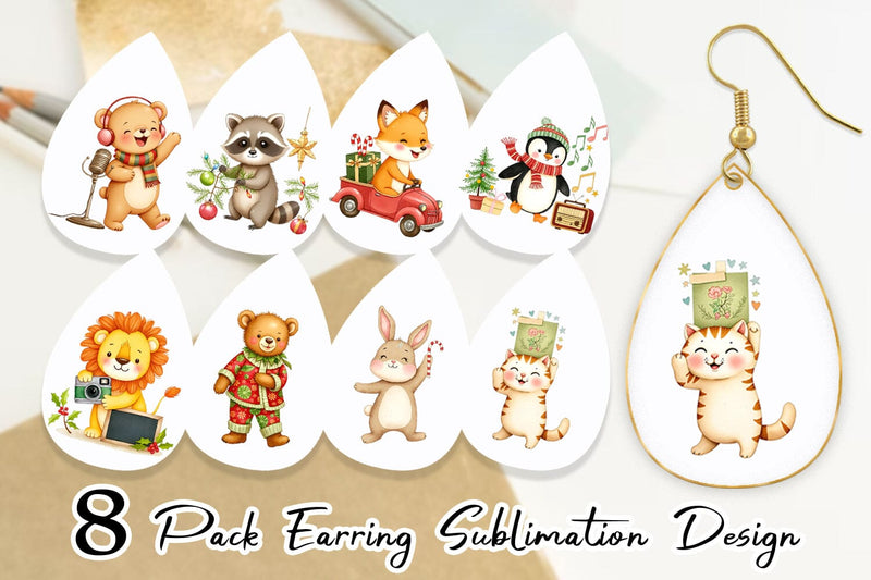 Earring Retro Christmas Animals Sublimation artnoy 