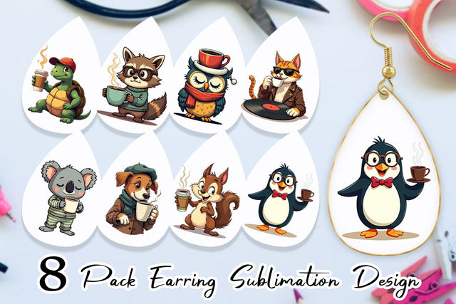 Earring Retro Coffee Critters Sublimation artnoy 
