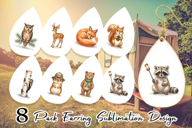 Earring Retro Forest Friend Watercolor Sublimation artnoy 