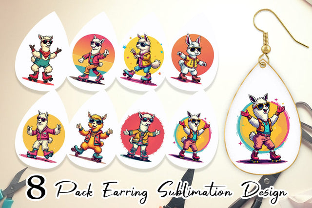 Earring Retro Funny Llama Sublimation artnoy 