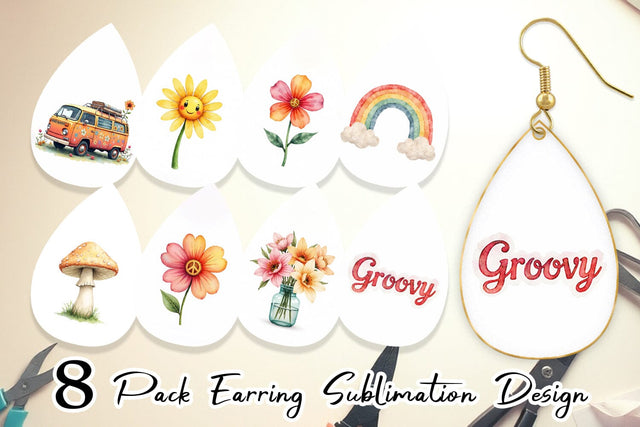 Earring Retro Groovy Florals Sublimation artnoy 