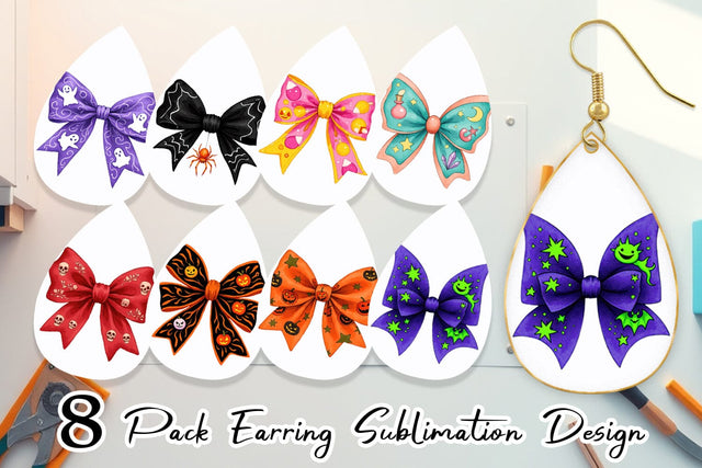 Earring Retro Halloween Bows Sublimation artnoy 