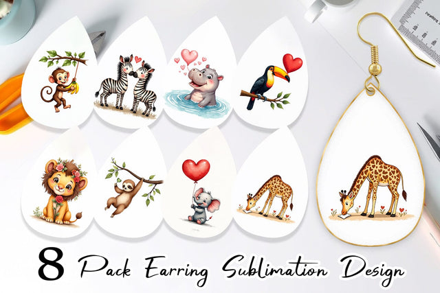 Earring Retro Jungle Love Valentine's Safari Animal Sublimation artnoy 