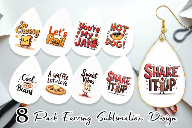 Earring Retro Kawaii Diner Delights Cute Food Quote Sublimation artnoy 