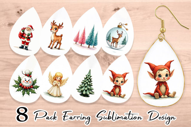 Earring Retro Kitsch Christmas Watercolor Sublimation artnoy 