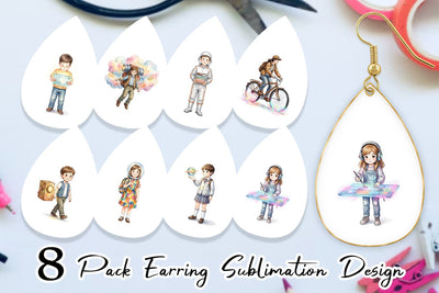 Earring Retro Space Kid School Watercolor Sublimation artnoy 