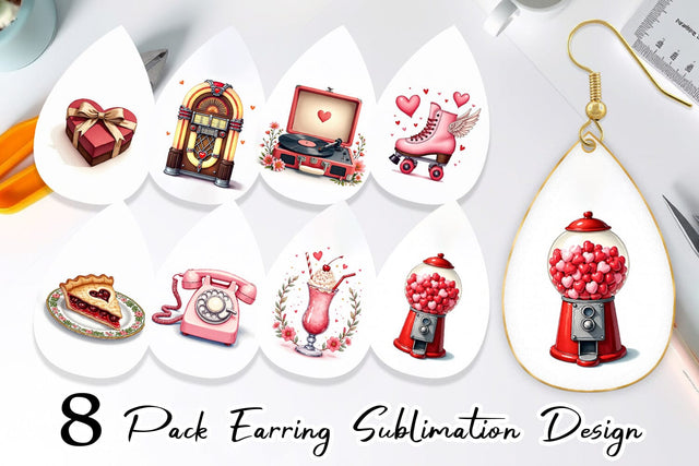 Earring Retro Valentine's Sweetheart Cafe Sublimation artnoy 