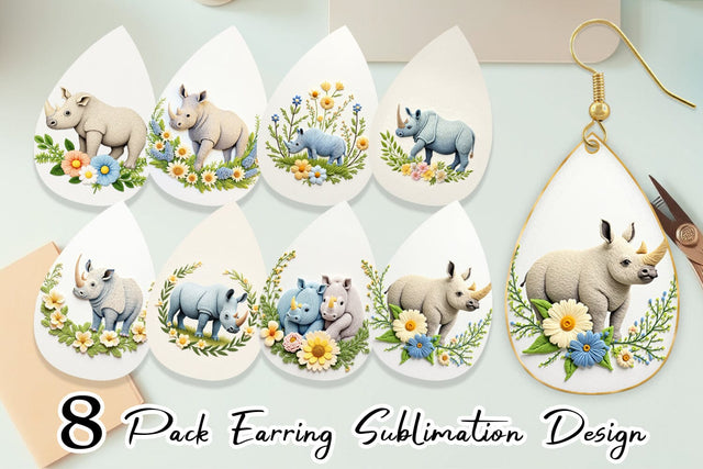 Earring Rhino Embroidery Sublimation artnoy 