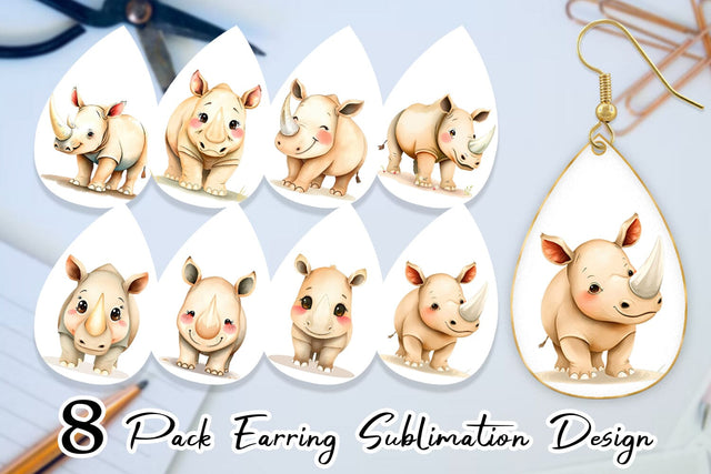 Earring Rhinoceros Wildlife Sublimation artnoy 