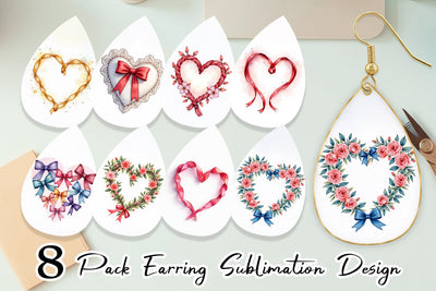 Earring Ribbon Heart Wreaths Sublimation artnoy 