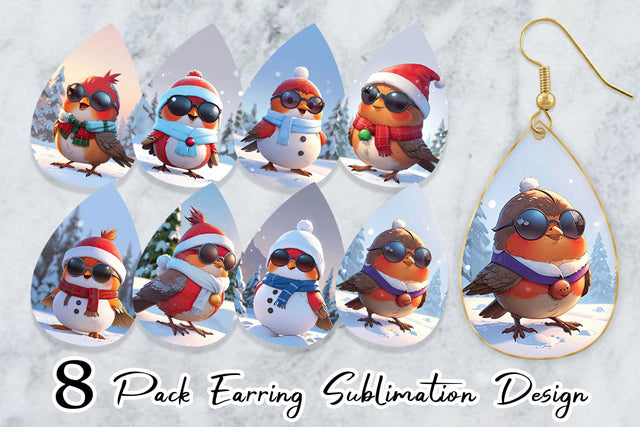 Earring Robin Bird Christmas Sublimation artnoy 