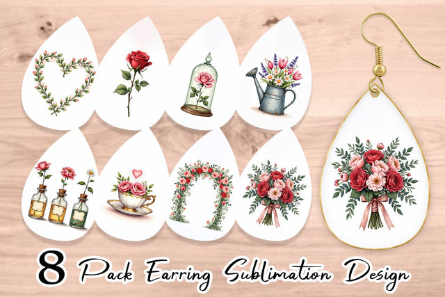 Earring Romantic Blooms Vintage Floral Valentine Sublimation artnoy 