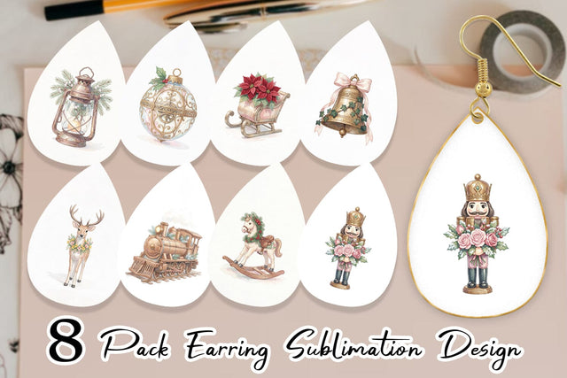Earring Romantic Victorian Holiday Watercolor Sublimation artnoy 