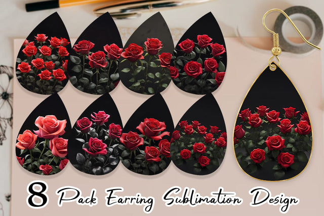 Earring Rose Flowers Dark Sublimation artnoy 